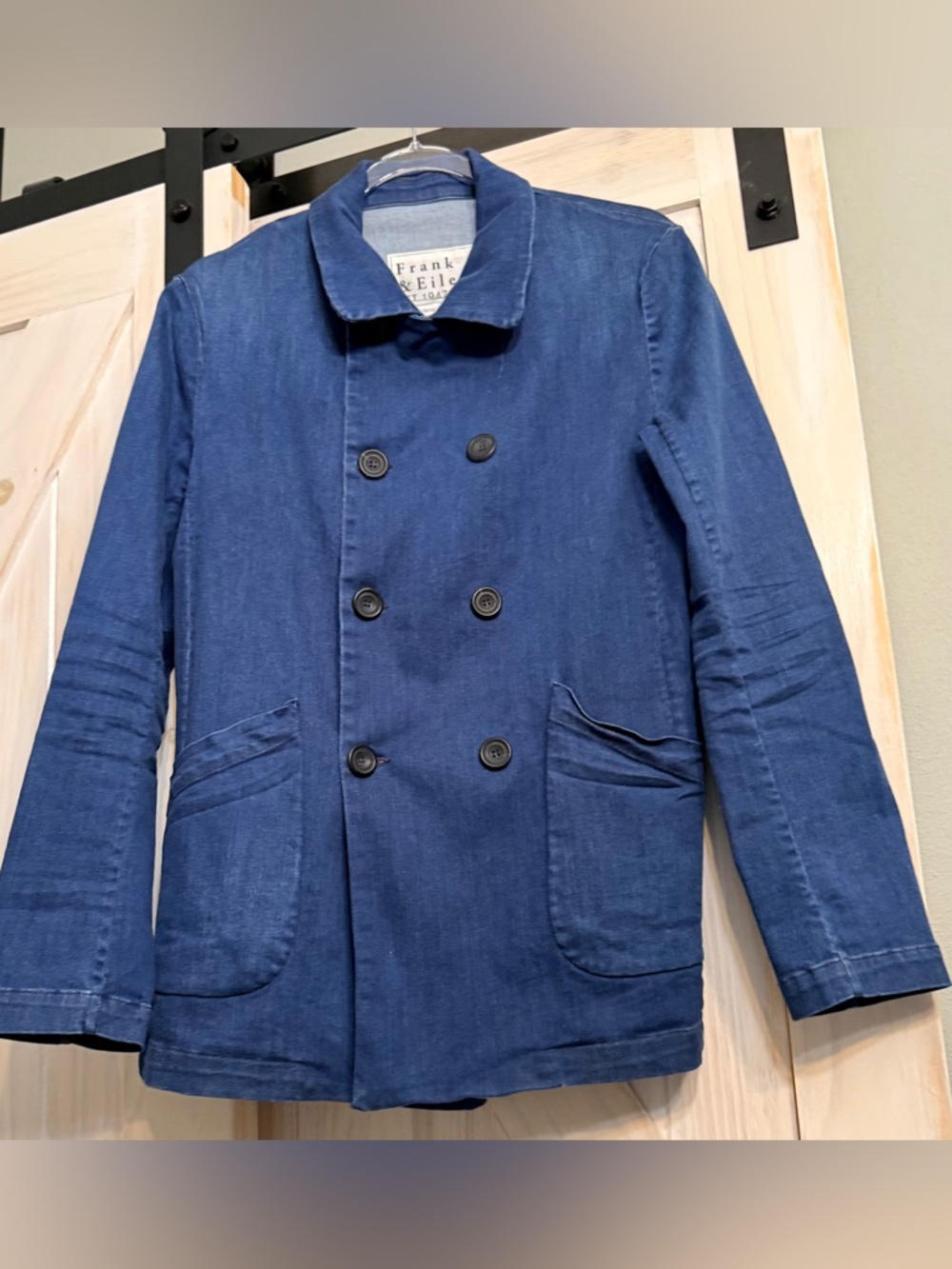 Frank & Eileen Belfast 1977 wash denim Italian perform Peacoat jacket like new